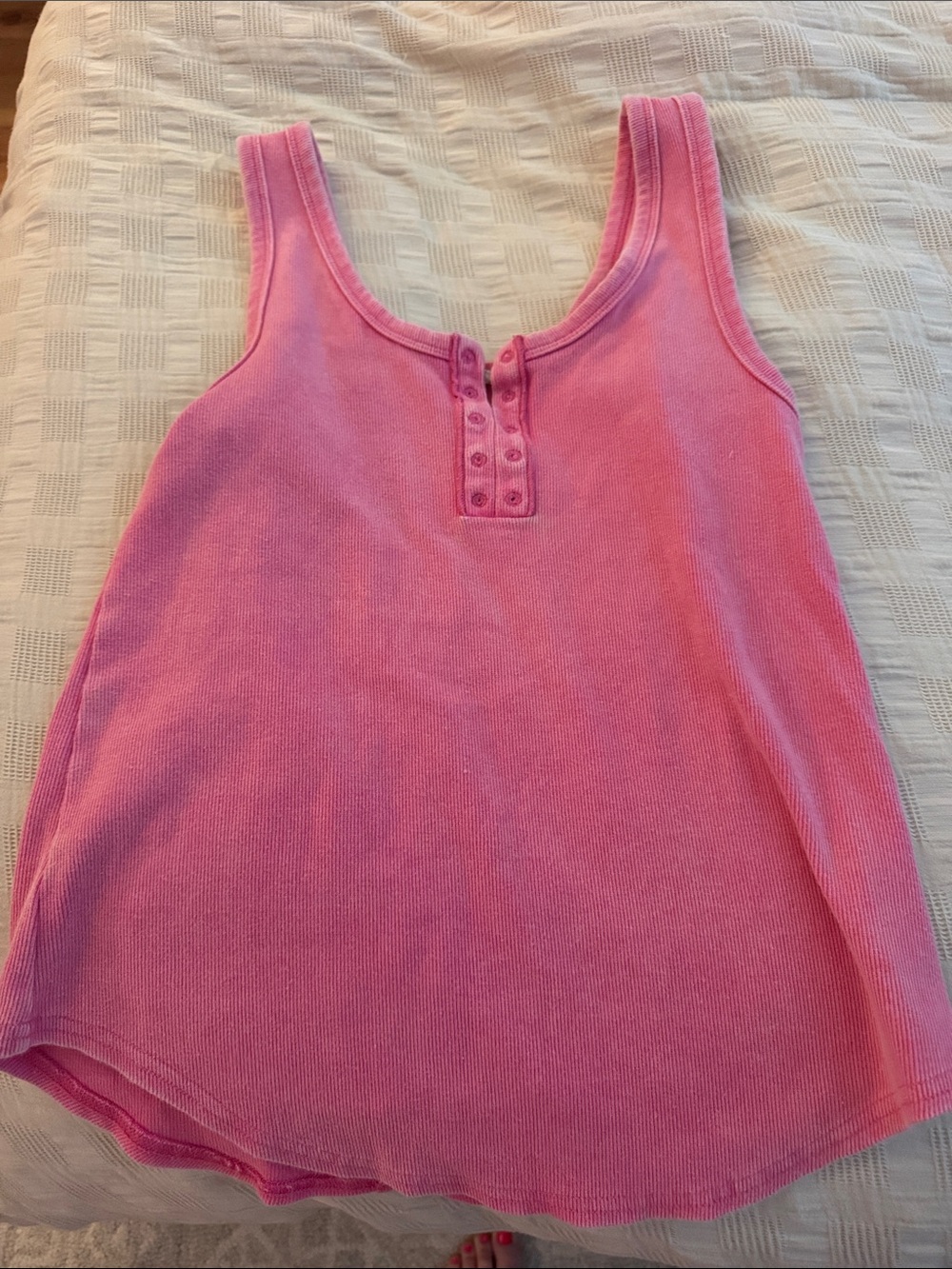 Sleeveless Pink Ribbed Henley Tank Top